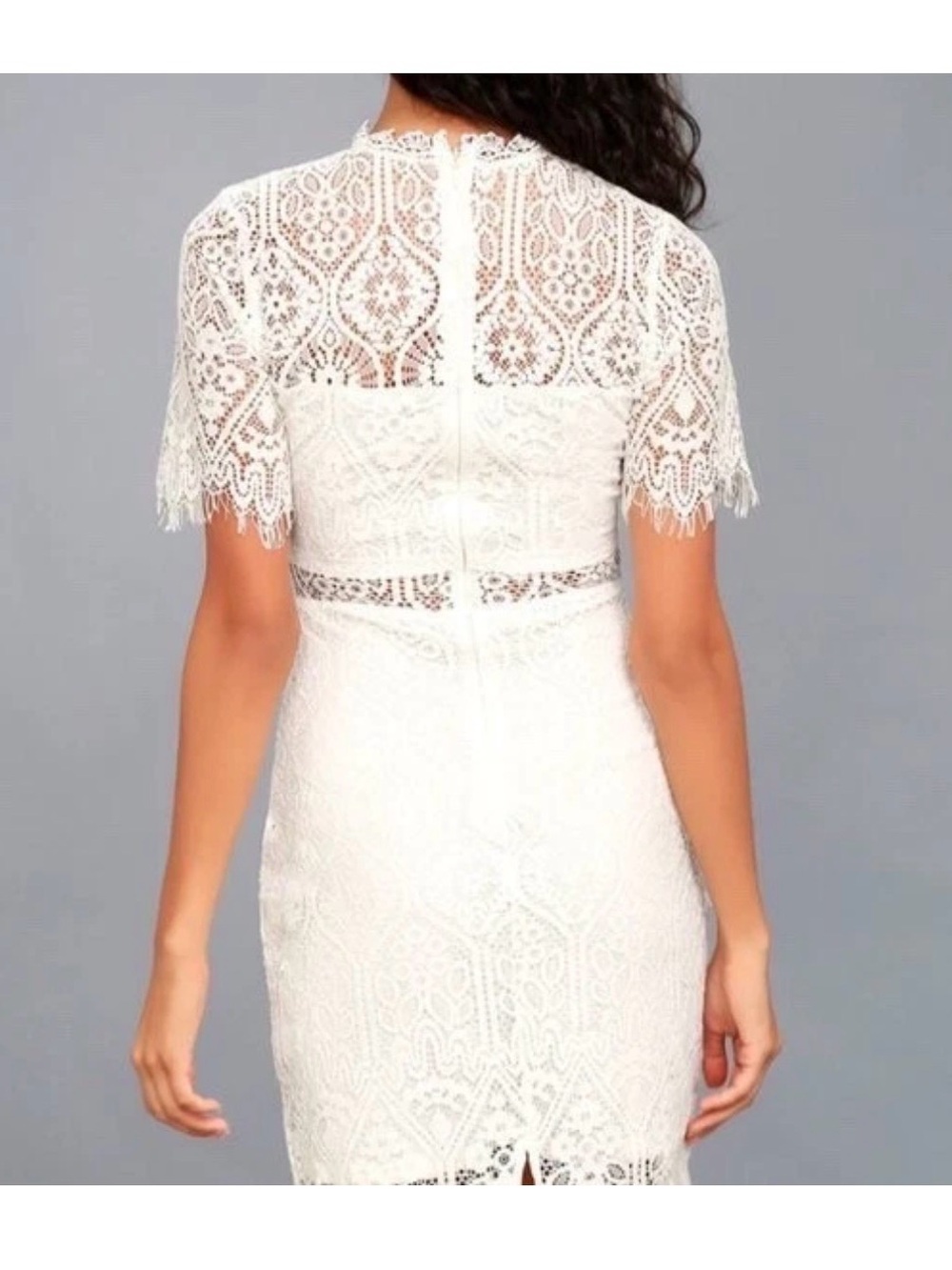 LuLus Remarkable White Sheer Lace Short Sleeve Mini Dress size small - Picture 2 of 2